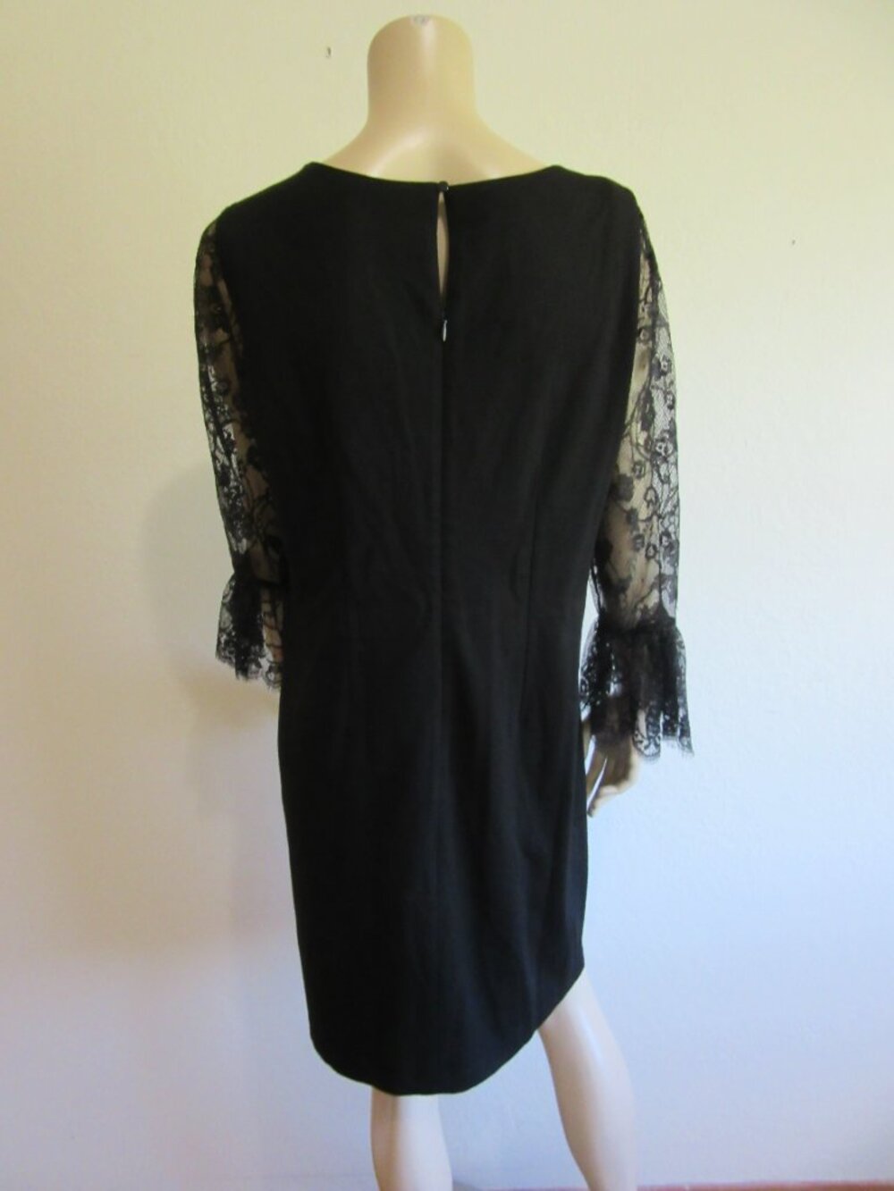 TALBOTS Black 8 Lace Sleeves Knee Length Evening Dress-NWT - Picture 2 of 3